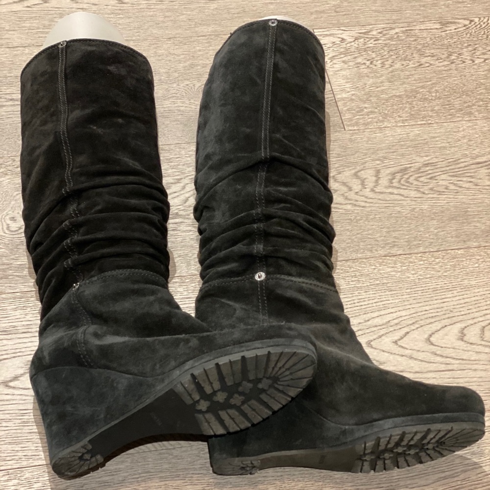 Prada Suede wedge slouch boots!